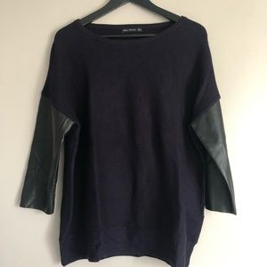 Zara Faux Leather Sleeve Sweater